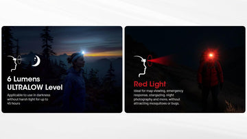 Nitecore NU25 light-on-the-go with compact form worn during hiking or jogging.