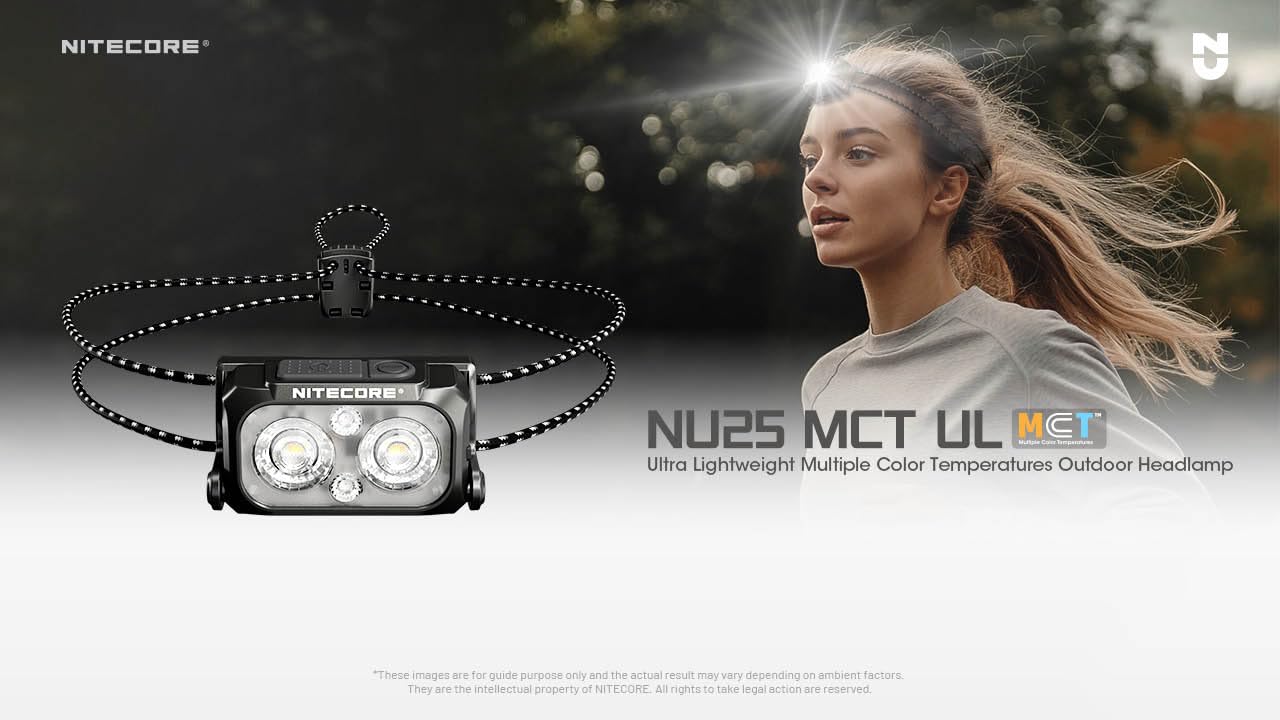 Nitecore NU25 worn on head shows ultralight comfort during trail runs.