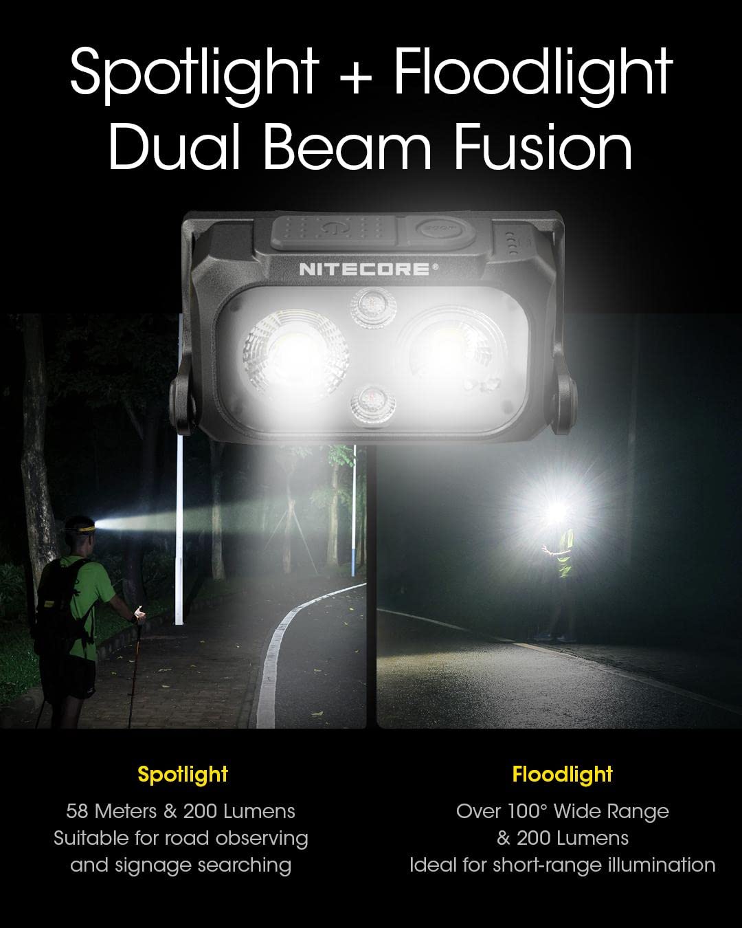 NU25 UL 64m beam distance highlights path at night