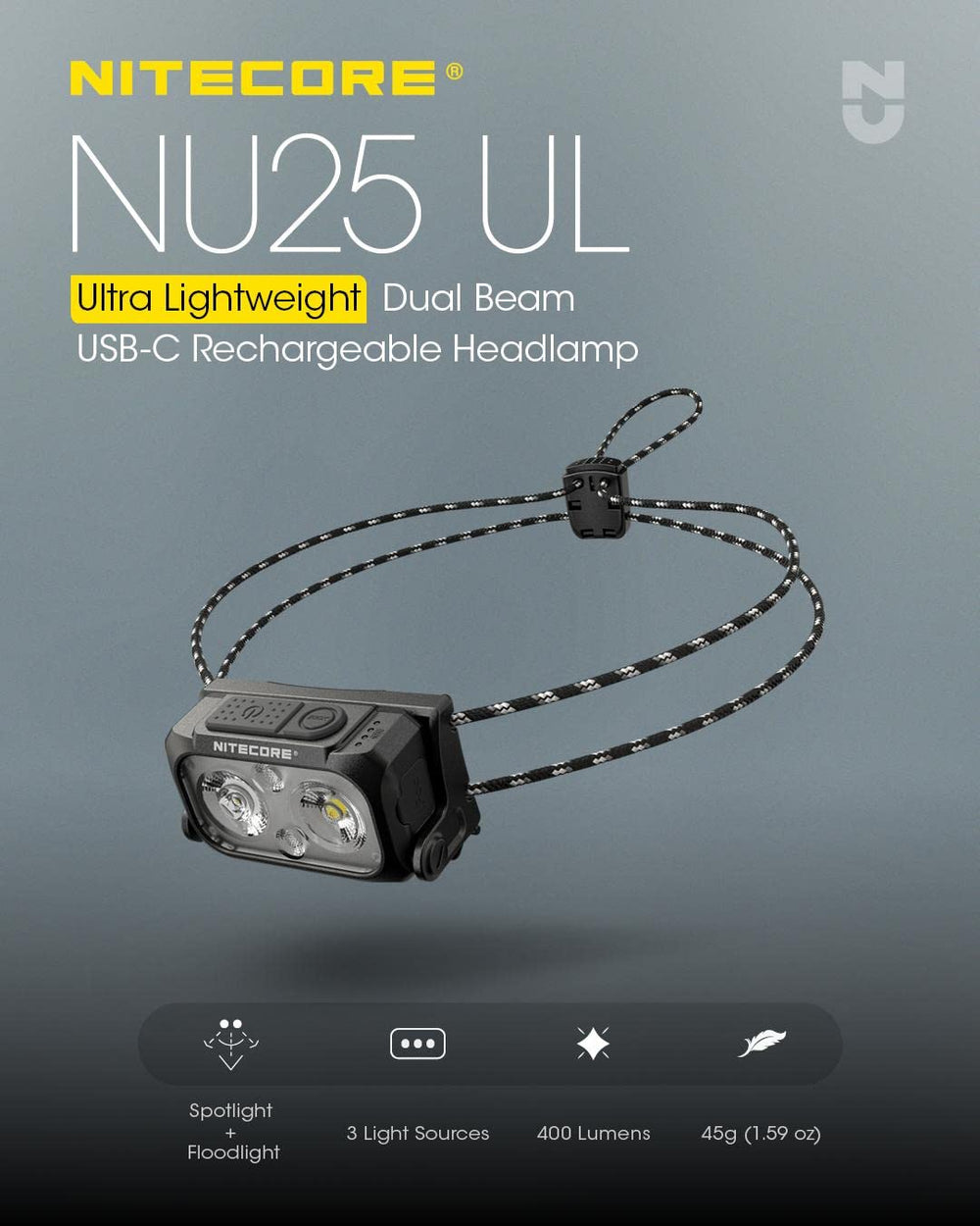 NU25 UL lightweight headband for comfortable wear