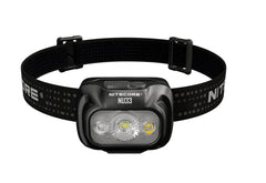 Nitecore NU33 headband worn—stable fit for comfortable night use.