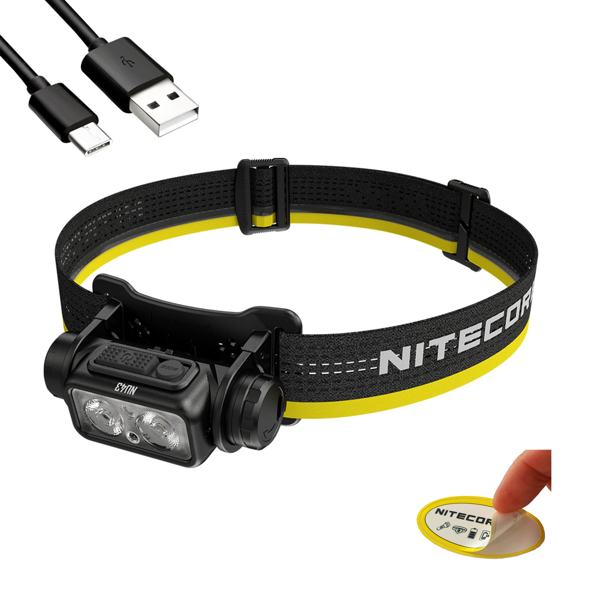 Nitecore NU43 headlamp worn on head for hands-free camping illumination
