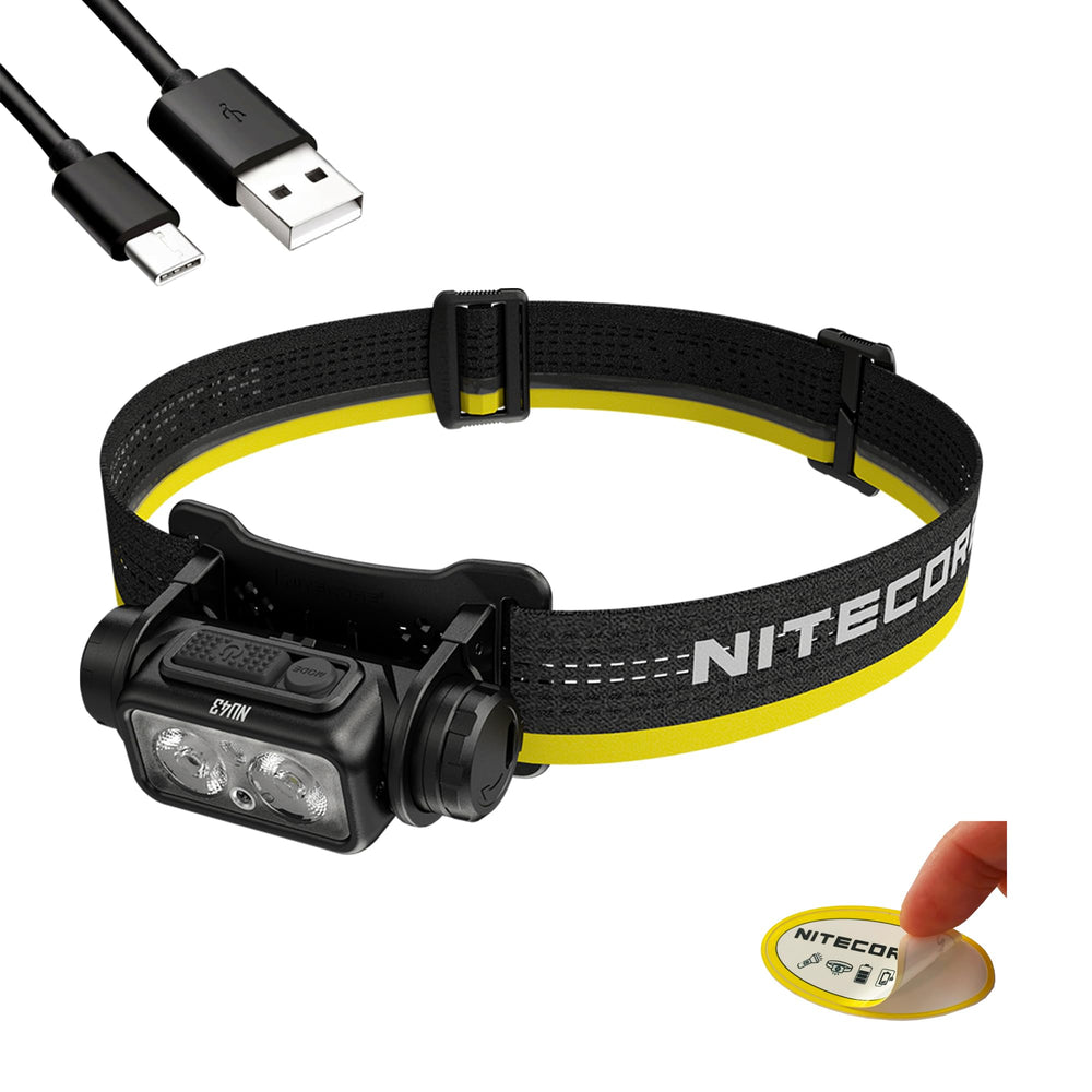 Nitecore NU43 headlamp worn on head for hands-free camping illumination