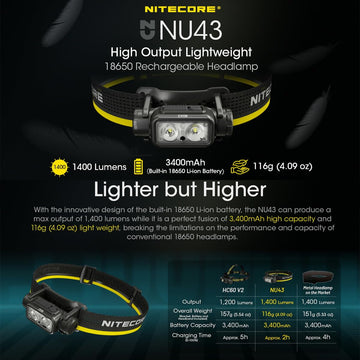 Nitecore NU43 white light with five levels for versatile outdoor visibility