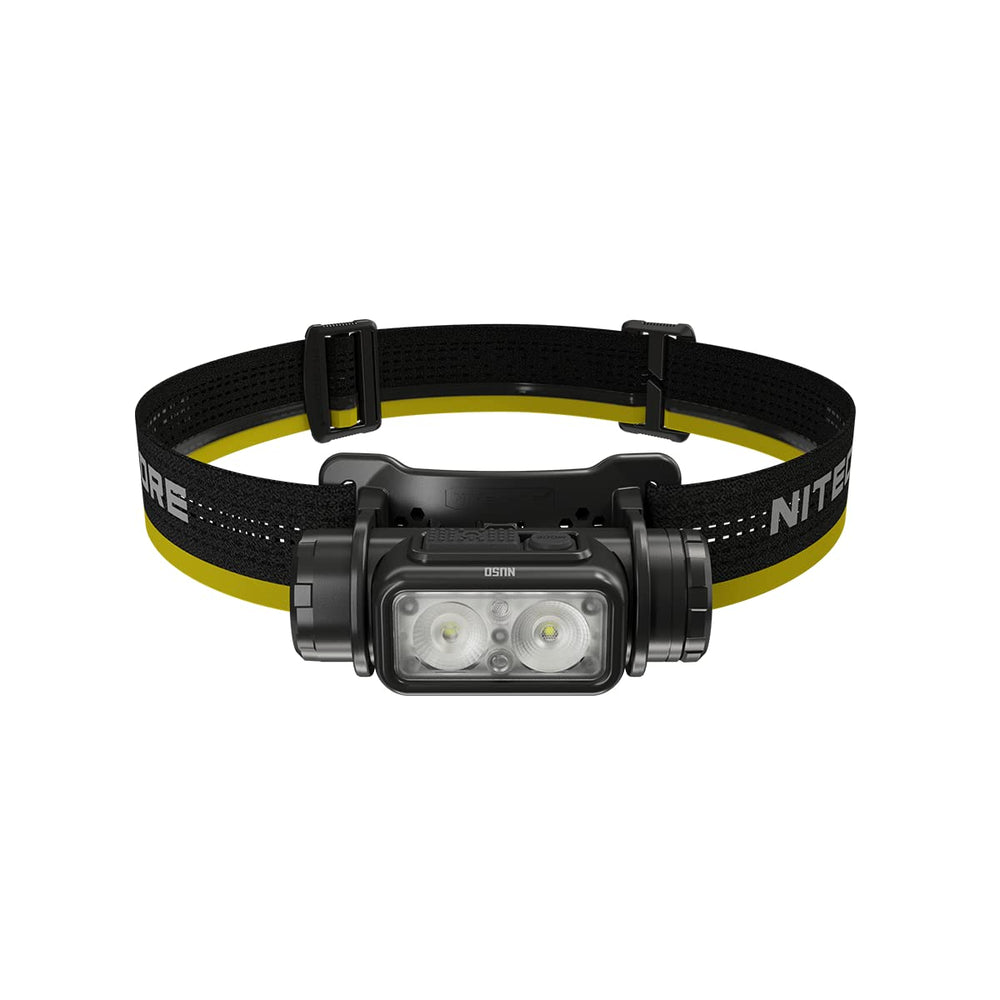 Nitecore NU50 headlamp with 1400 lumens for night runs and USB-C charging.