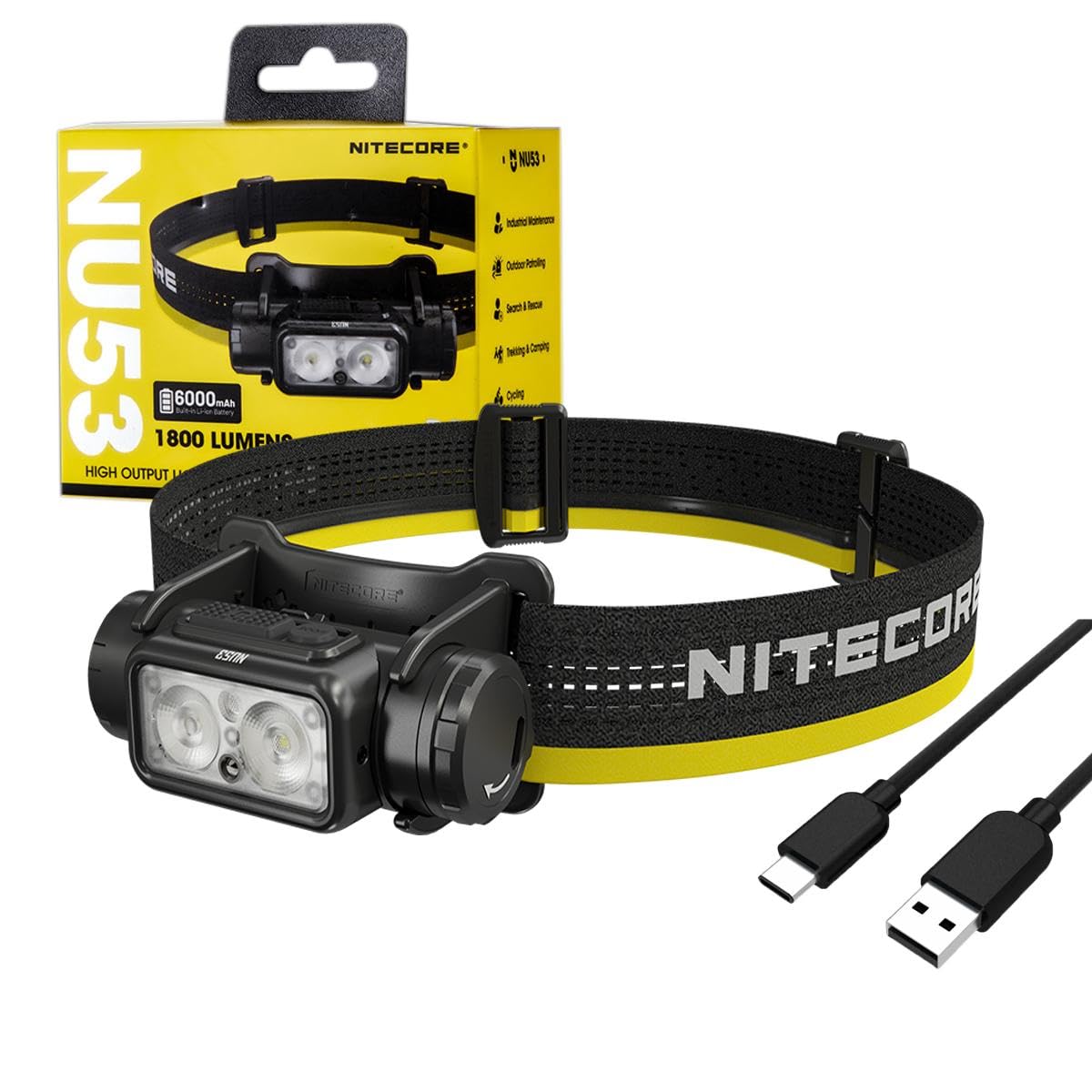 Nitecore NU53 front view showing compact headlamp design for tight spaces.