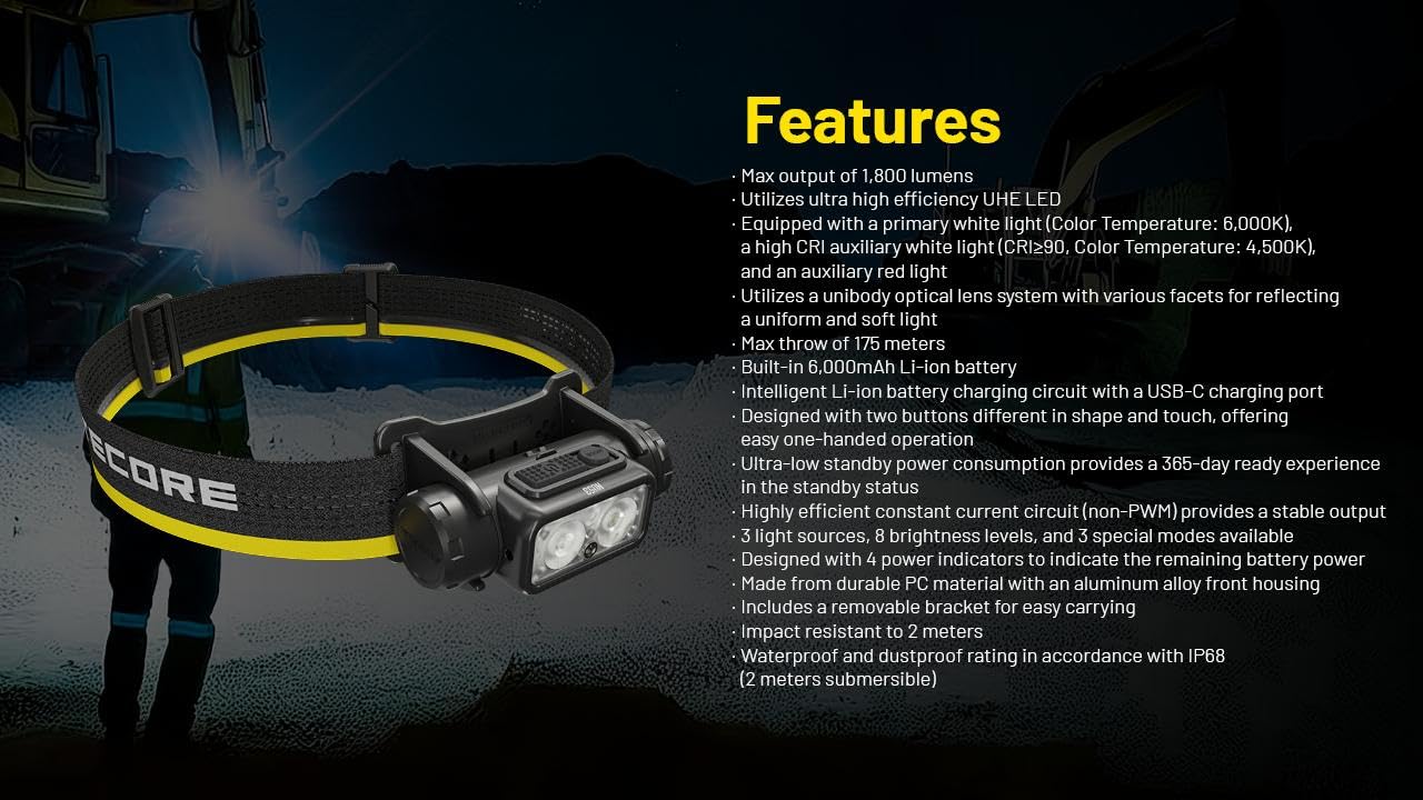 Nitecore NU53 runtime up to 153 hours for extended projects.