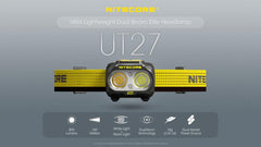 Nitecore UT27 side profile highlighting lightweight, portable headlamp for hiking.