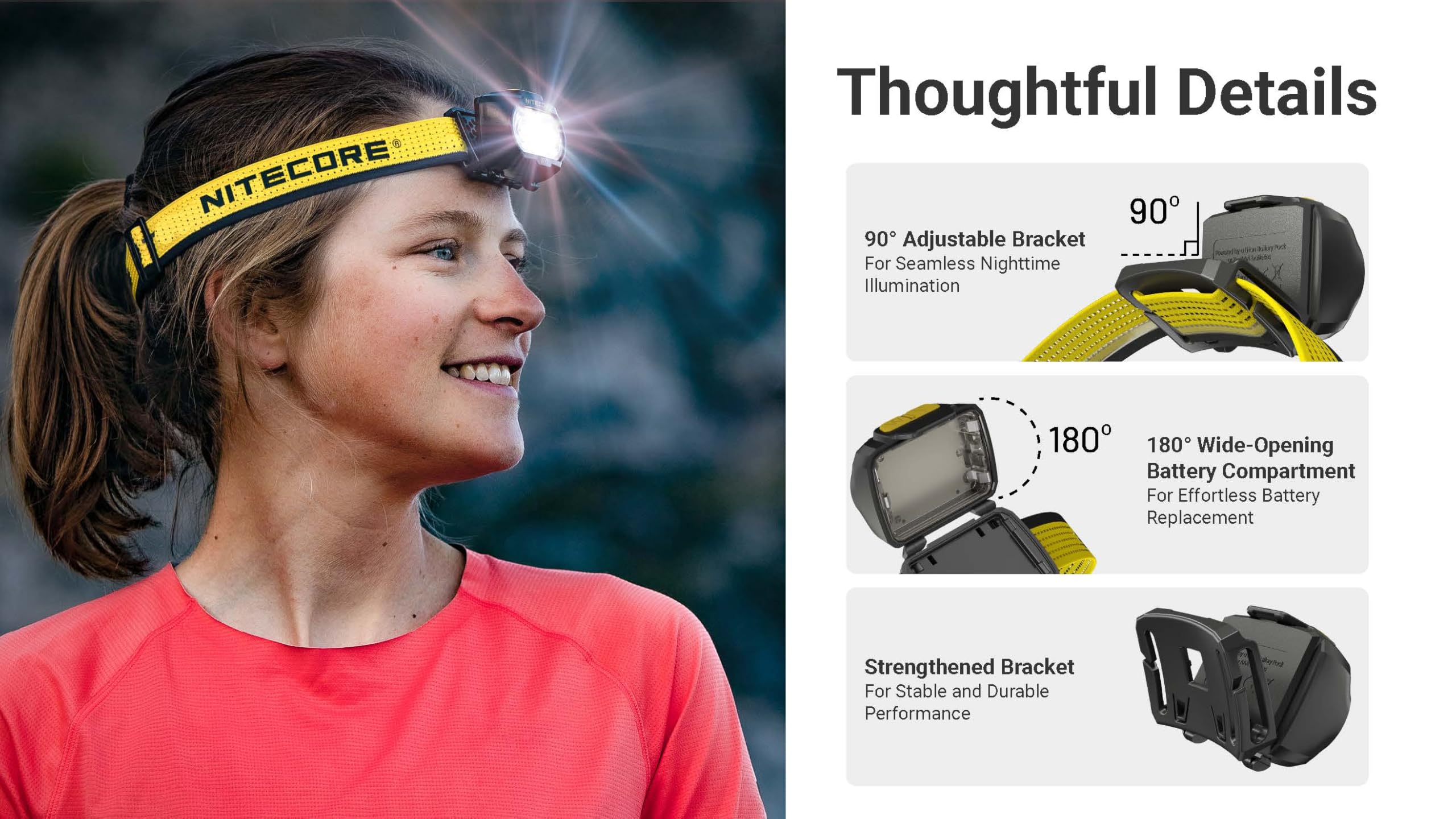 Breathable sweat-diverting strap on Nitecore UT27 MCT Pro