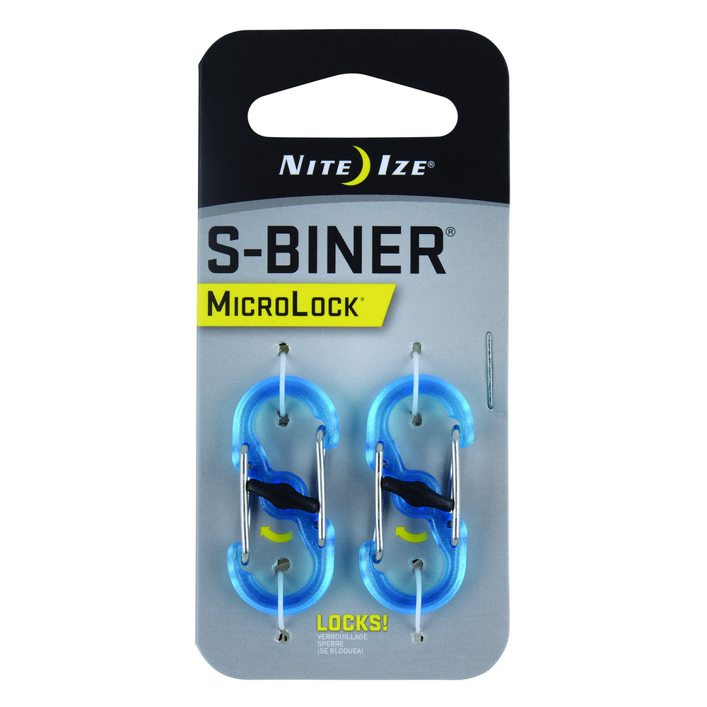 Blue Nite Ize S-Biner MicroLock shows dual gates for quick key clipping.