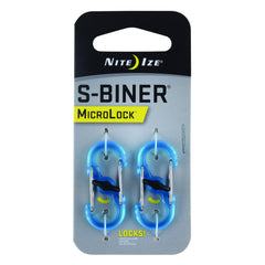 Blue Nite Ize S-Biner MicroLock shows dual gates for quick key clipping.