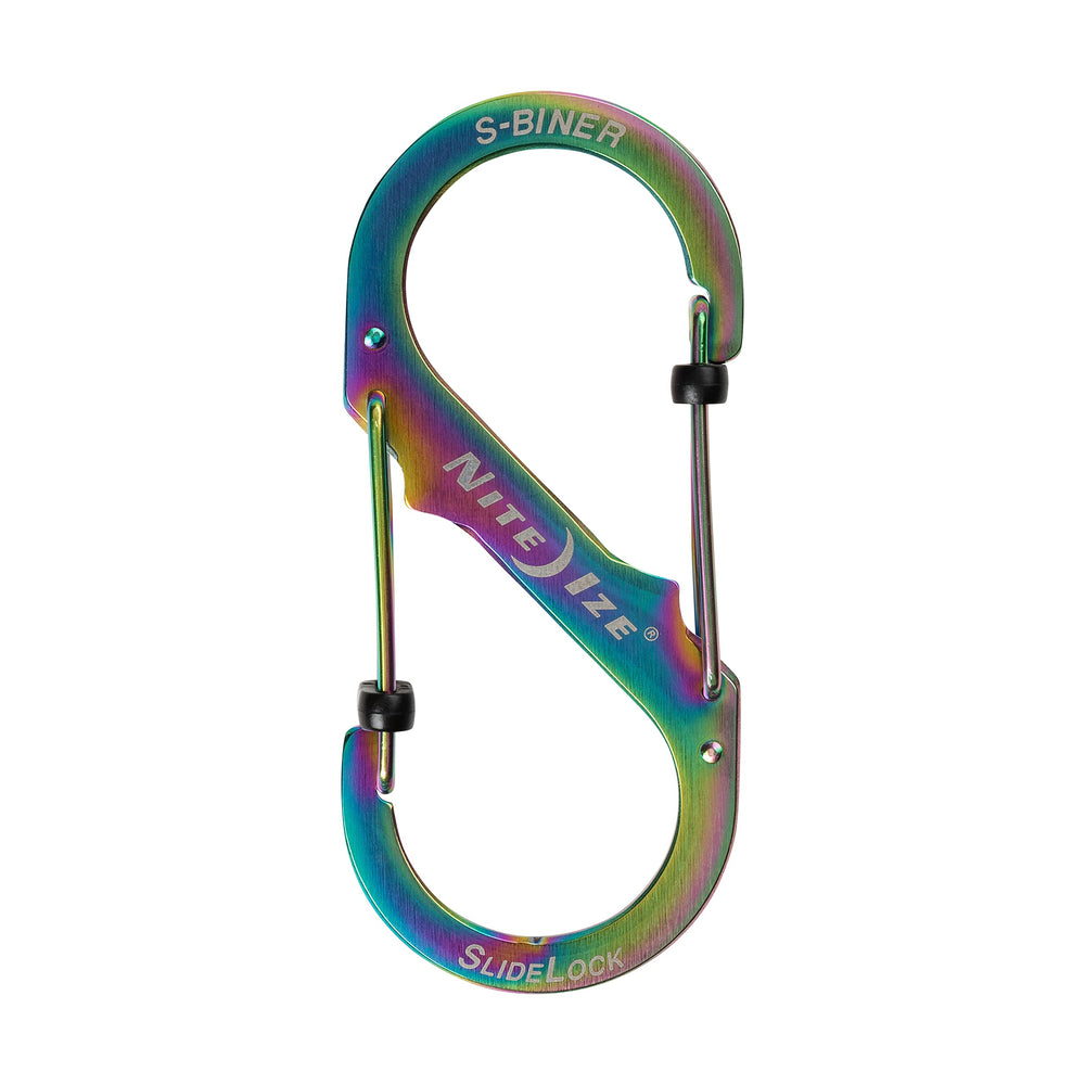 NITE IZE S-biner Slide Lock #4 Spectrum side view showing stainless steel durability.