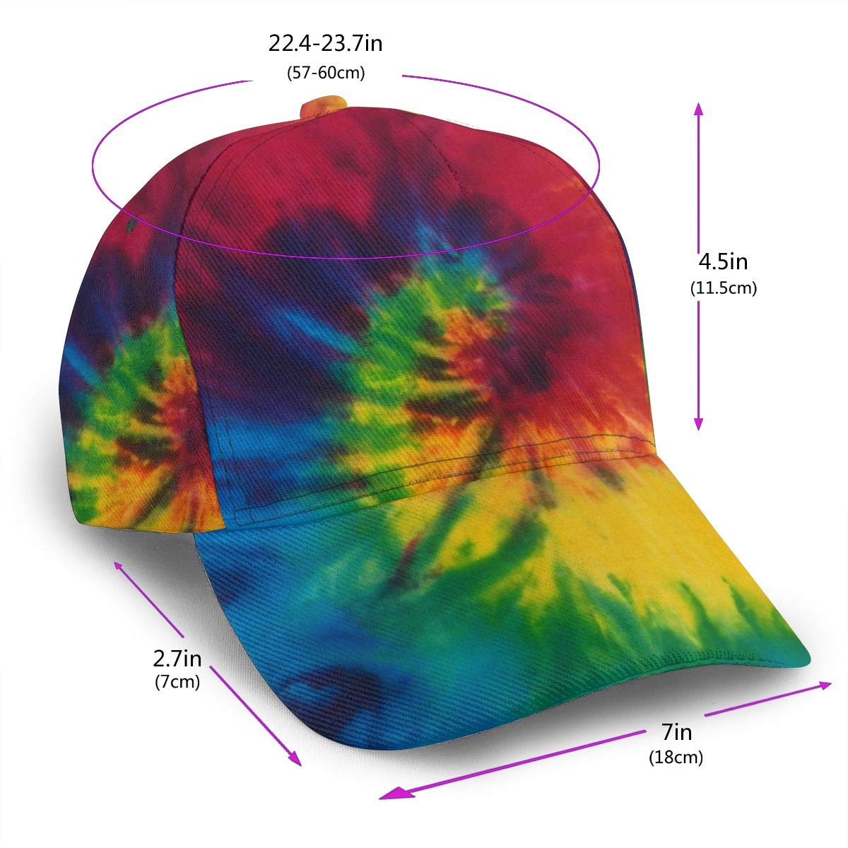 NiYoung tie dye peace hat back view highlights adjustable fit for all.