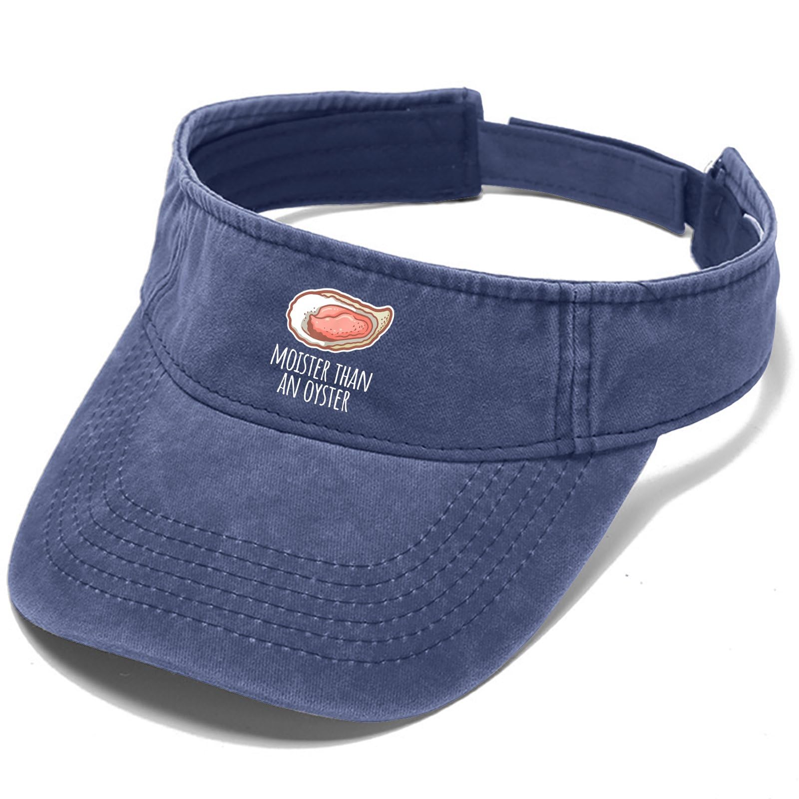 Side view of NJAN Moister Than an Oyster Shucking Hat navy sun visor