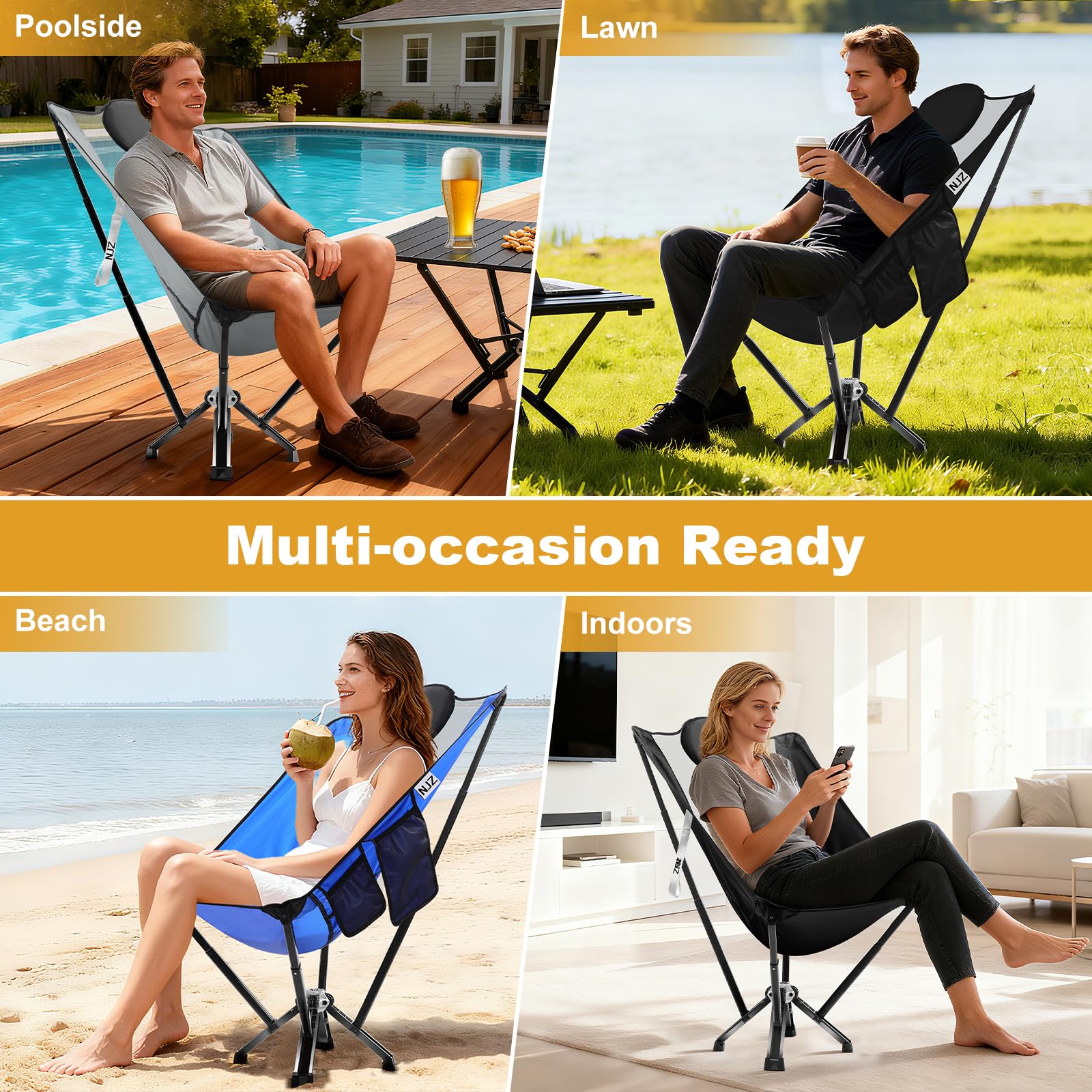 NJZ high-back chair anodized and powder-coated finish for rust resistance