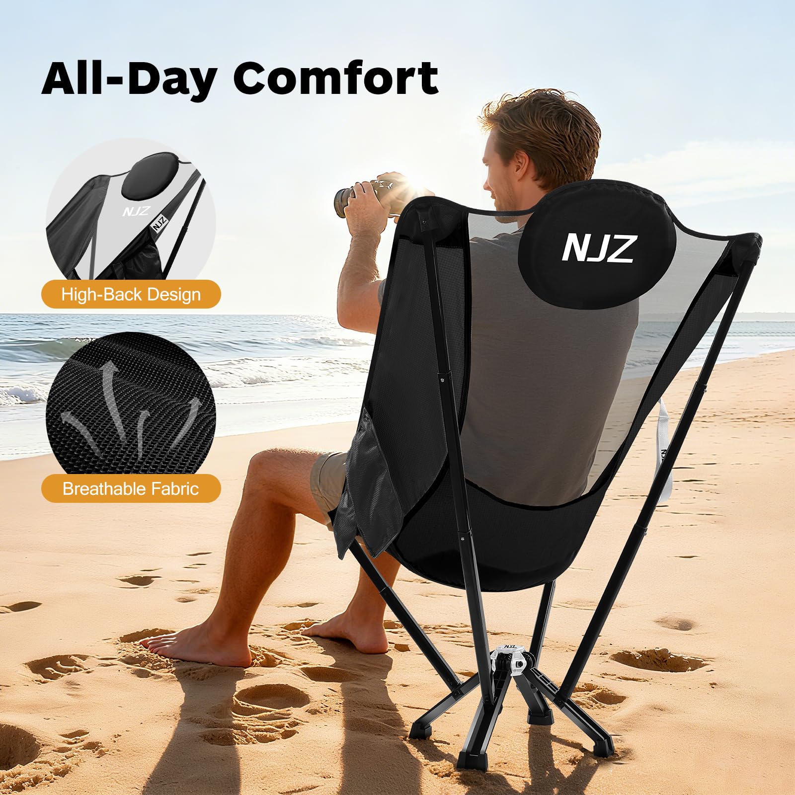 NJZ high-back chair 7075-frame detail emphasizes load capacity
