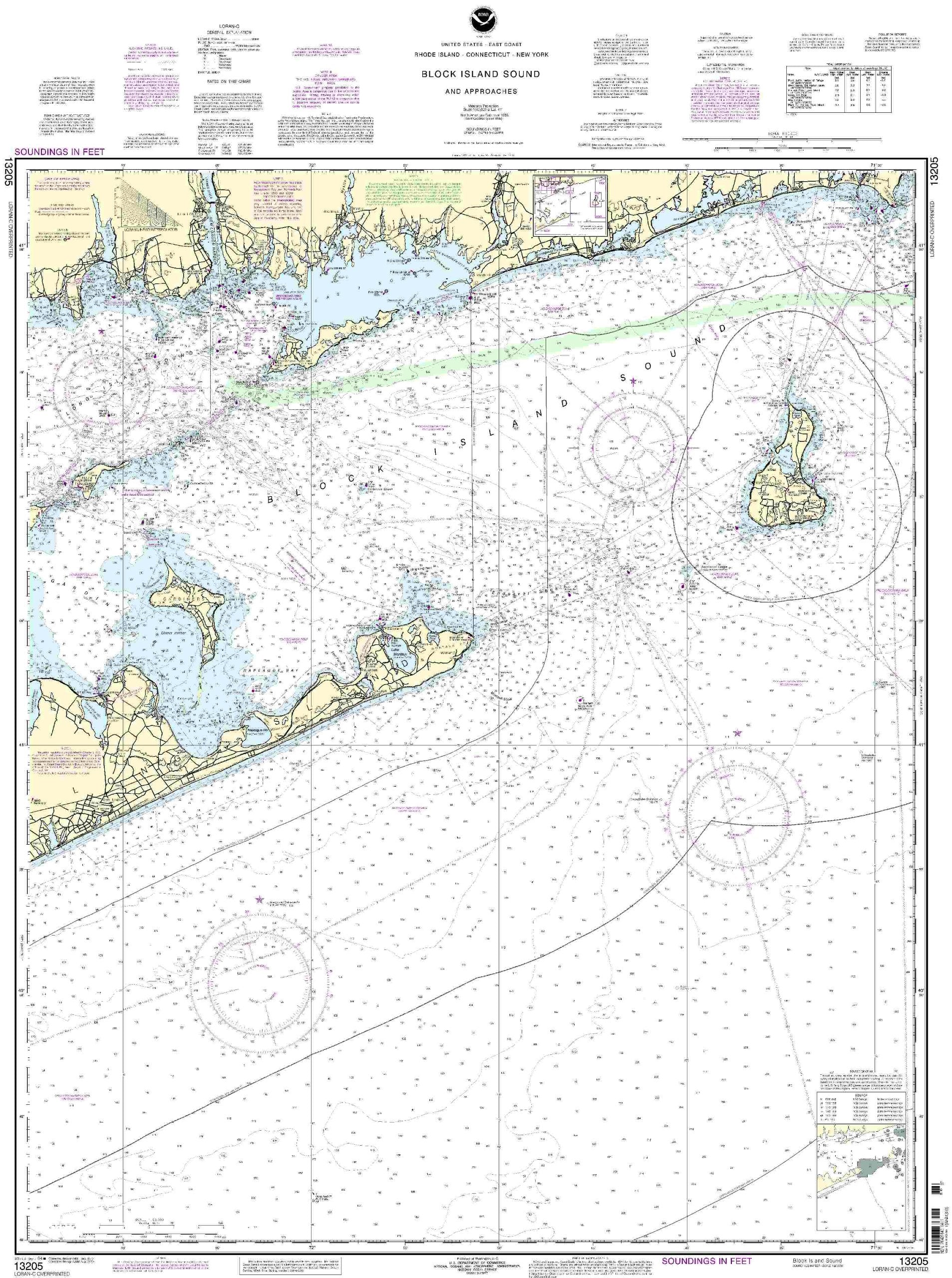 NOAA 13205 Block Island Sound chart image highlights up-to-date coastal details for mariners
