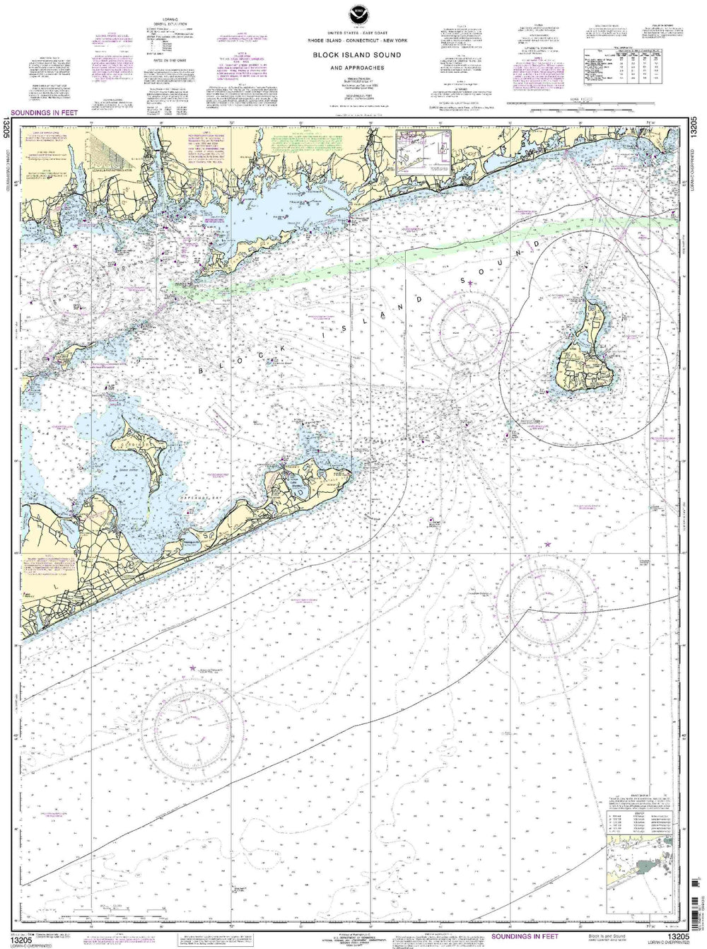 NOAA 13205 Block Island Sound chart image highlights up-to-date coastal details for mariners
