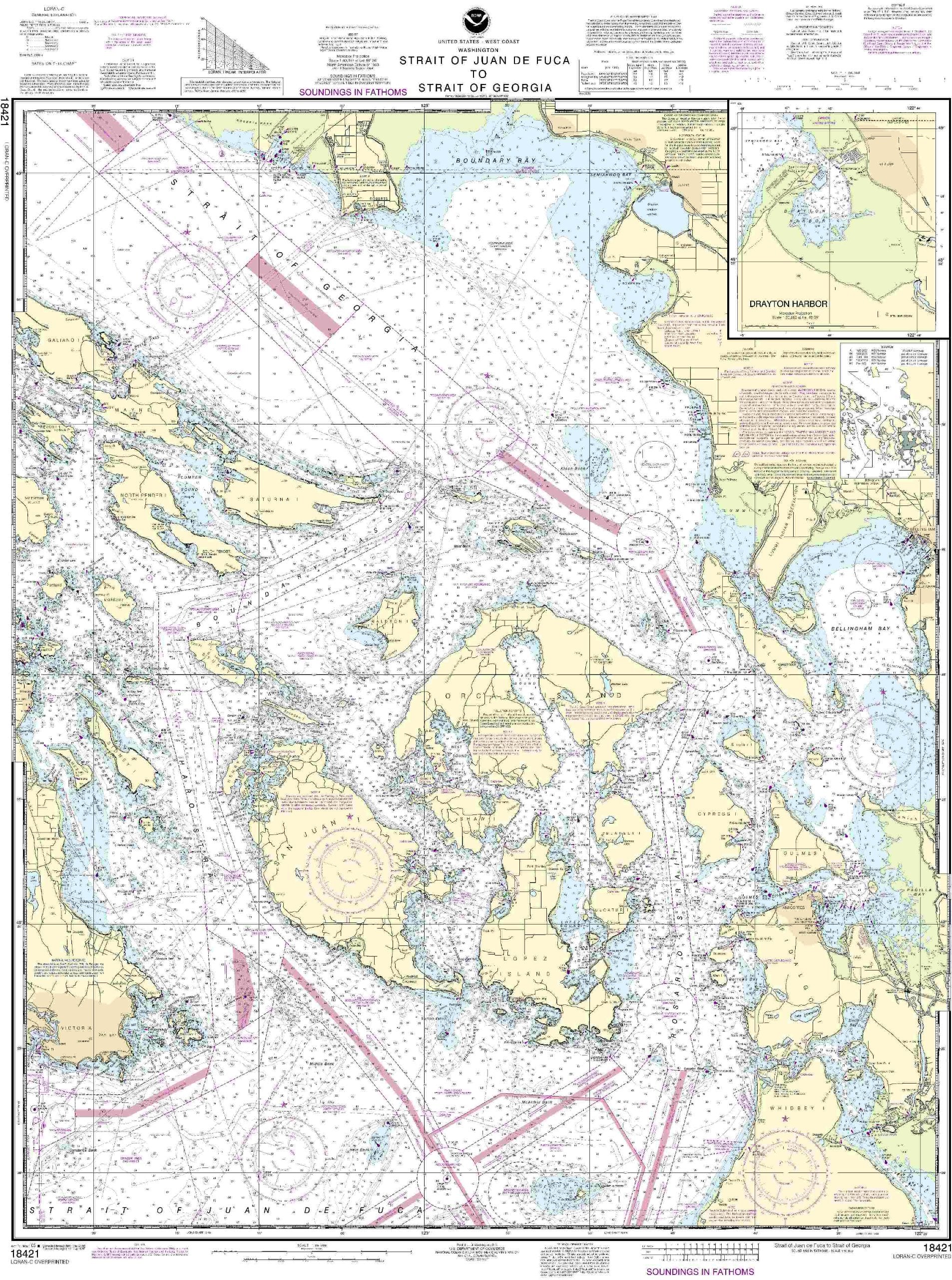 NOAA 18421 chart of Juan de Fuca to Georgia, Drayton Harbor—ideal for coastal navigation planning