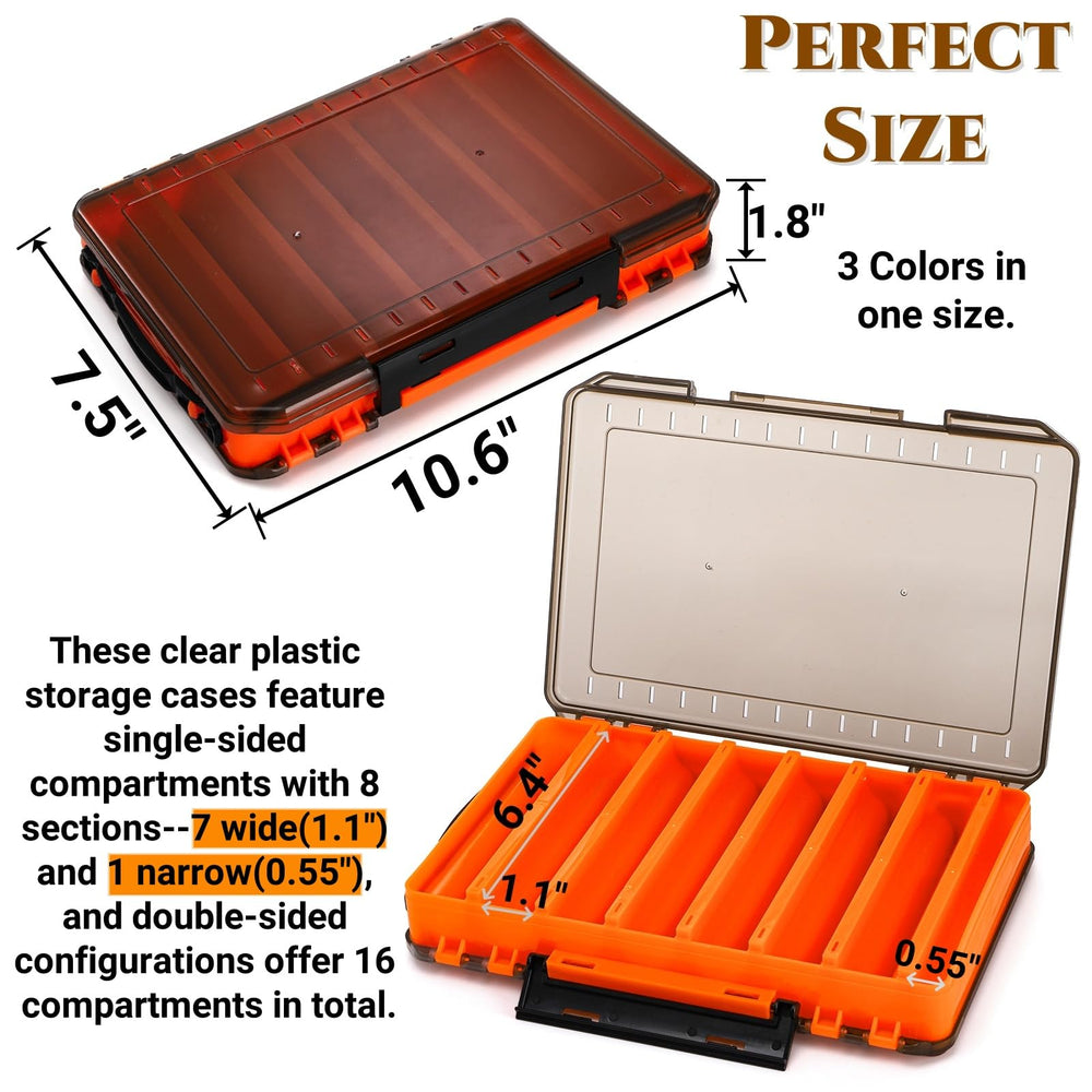 Open Noamus double-sided tackle box with 14 compartments visible