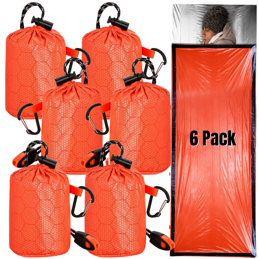 Noamus emergency sleeping bags six-pack ready for camping and rapid deployment.