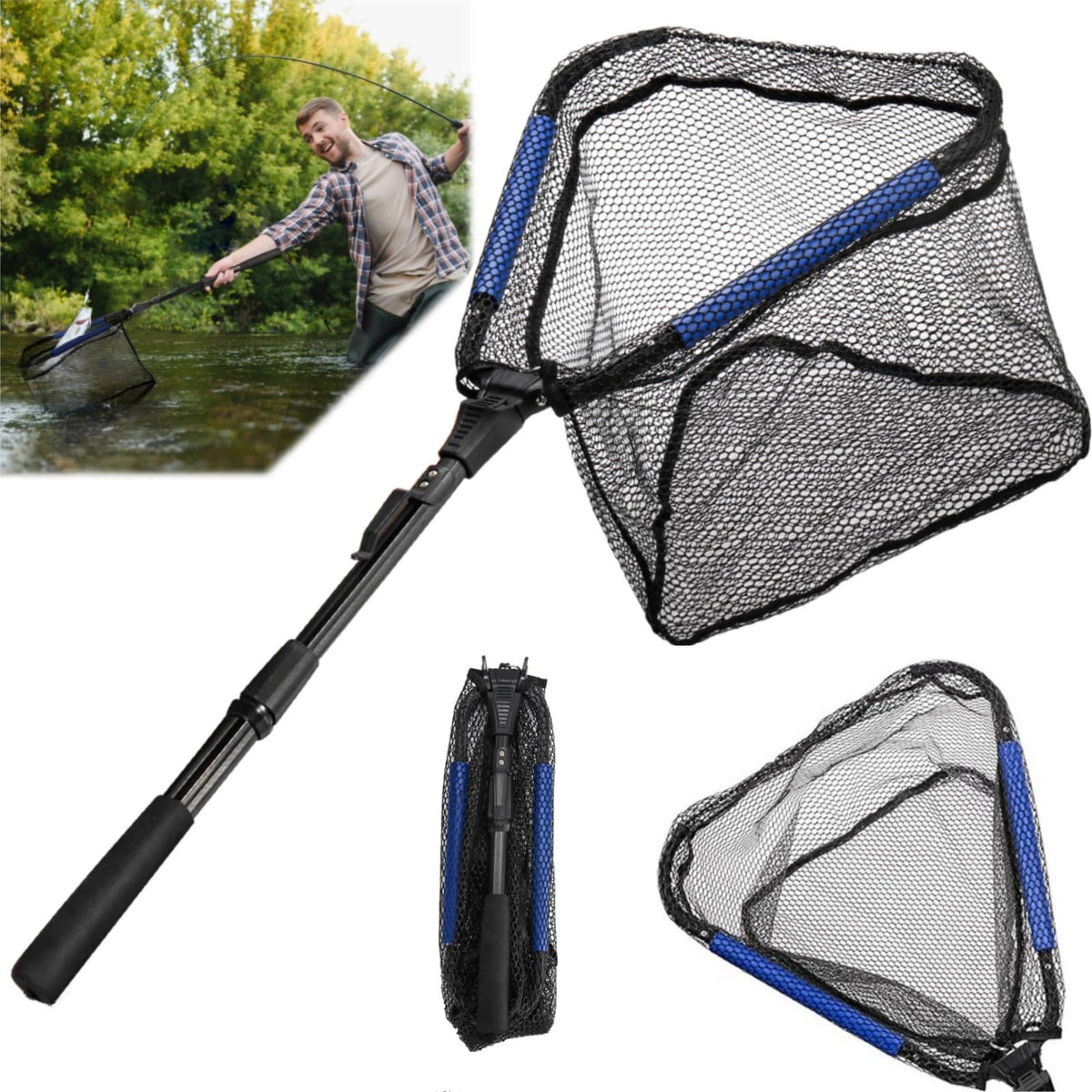 Noamus floating fishing net with extended collapsible telescopic handle