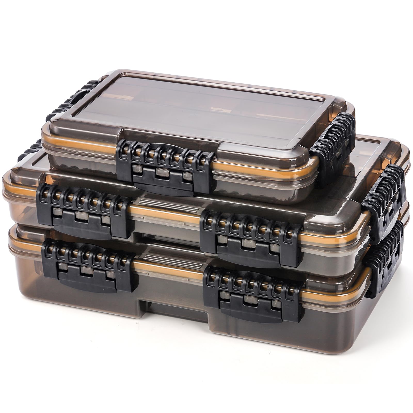 Waterproof tackle box with secure locking latches