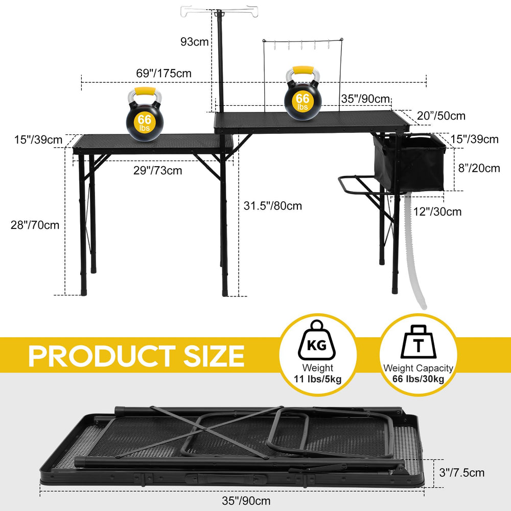 Noblequest aluminum folding camping table shows compact, sturdy design for easy transport.