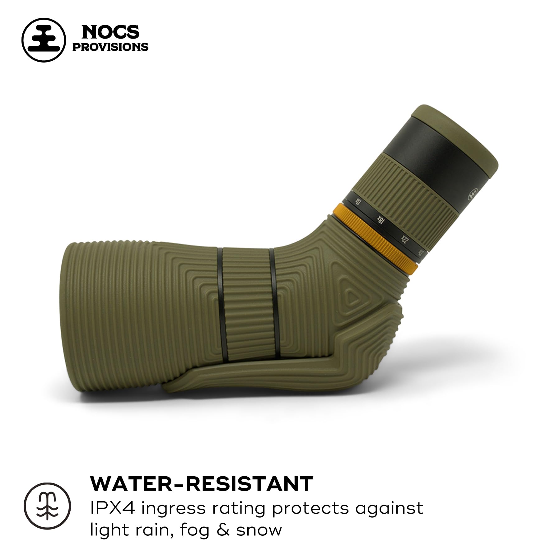 Nocs Provisions Lite View optics close-up featuring anti-scratch coatings and clarity