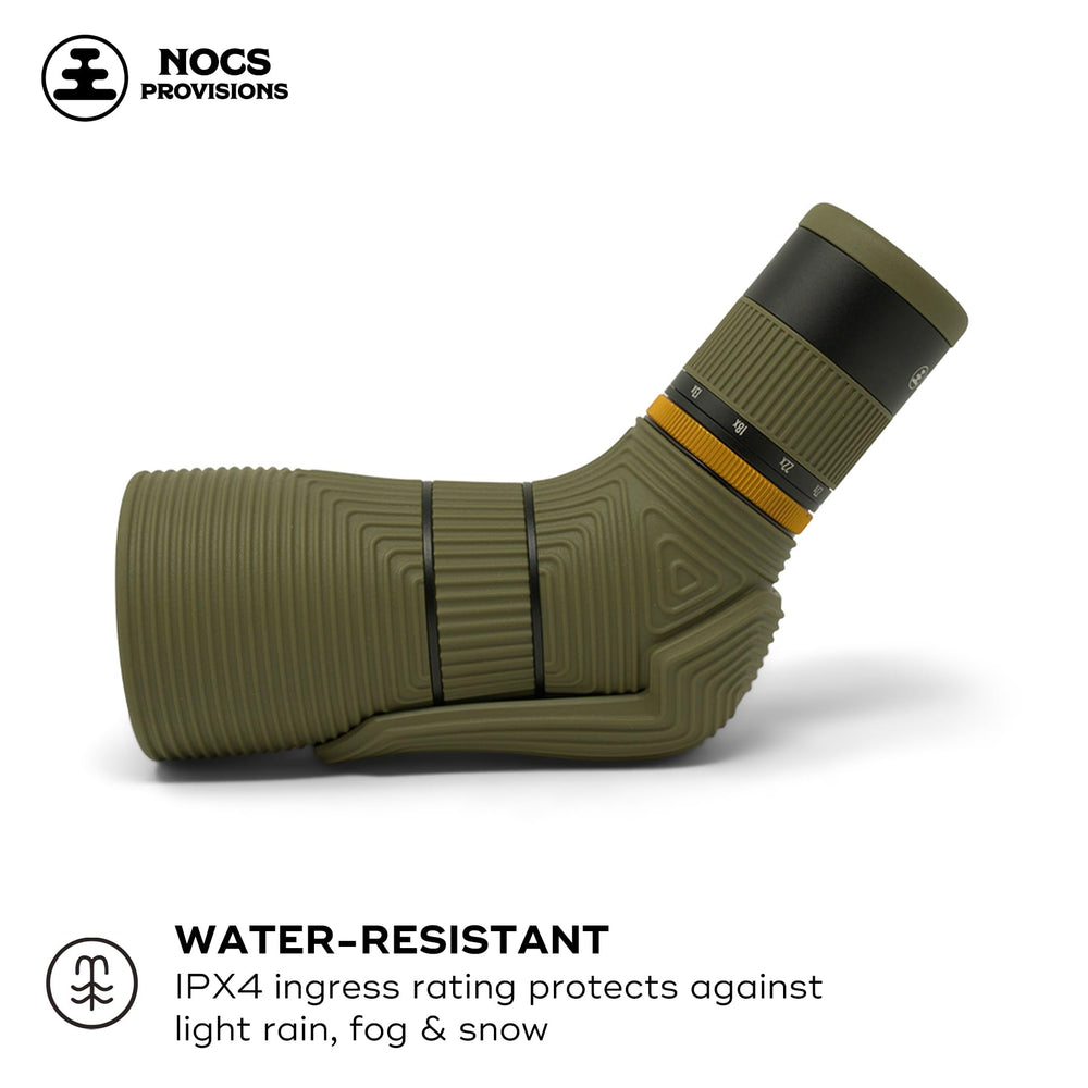 Nocs Provisions Lite View optics close-up featuring anti-scratch coatings and clarity