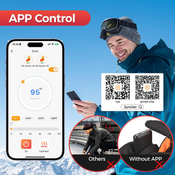Nodinsy heated-socks app-control interface enabling on-the-go temperature adjustments.
