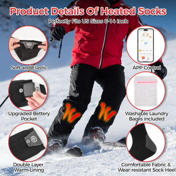 Nodinsy heated-socks four-heat-levels display illustrating customizable warmth.