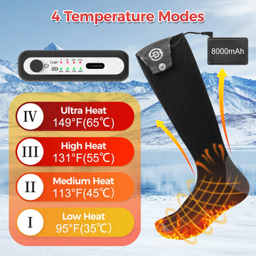 Nodinsy heated-socks wash-care bag indicating machine-washable design.