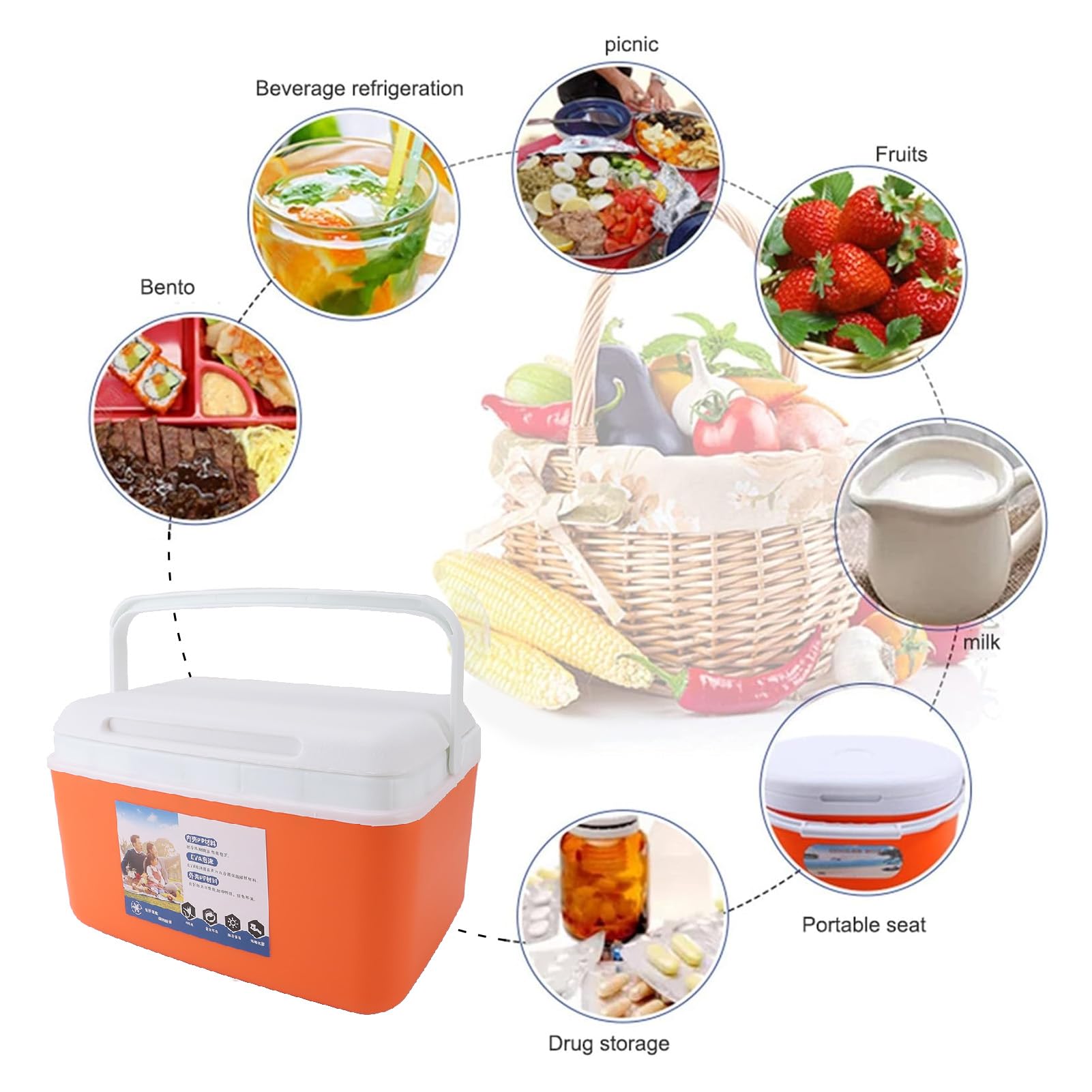 NOENNULL 8L insulated cooler orange easy-to-clean surface for quick maintenance