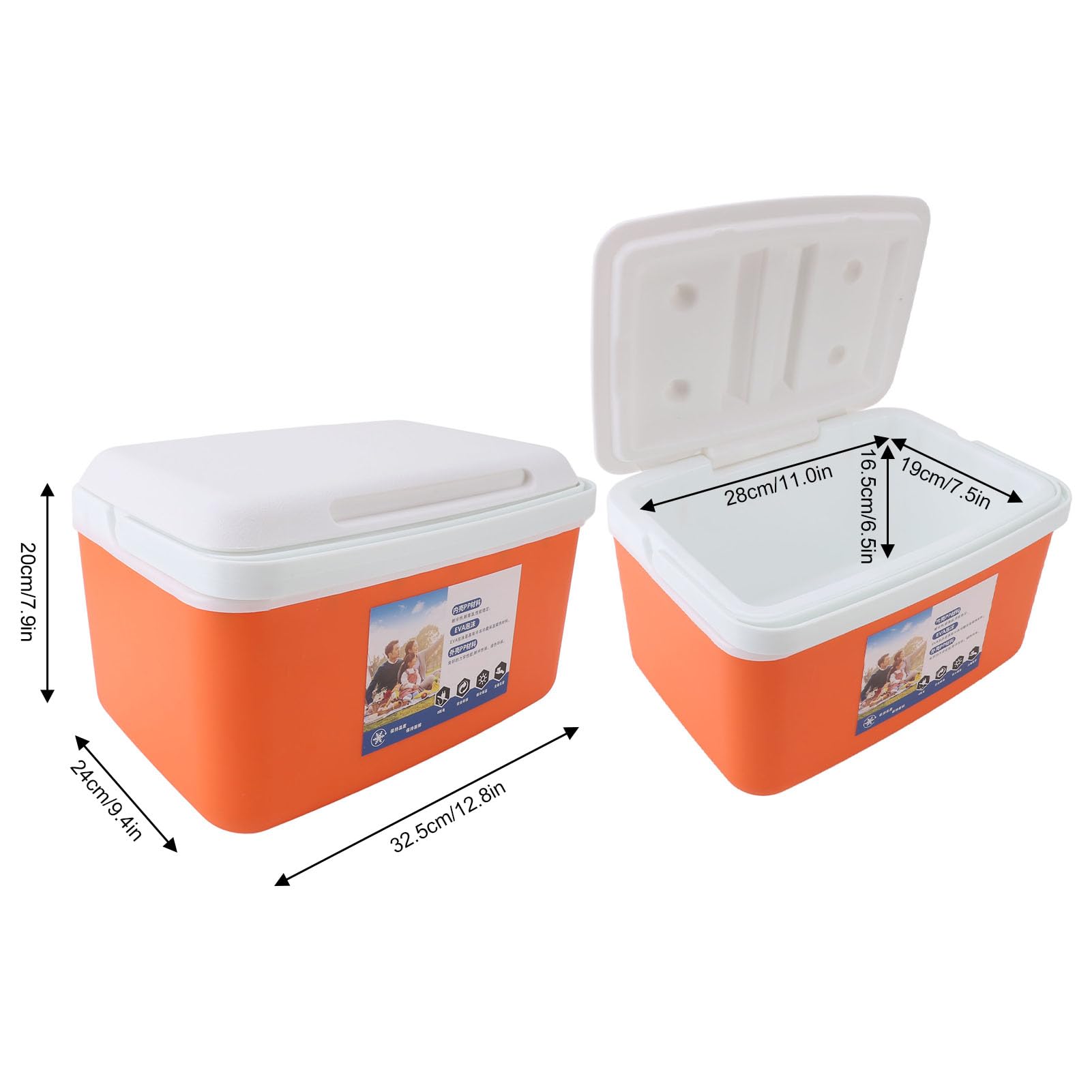 NOENNULL 8L insulated cooler orange side handle, easy to carry for camping trips