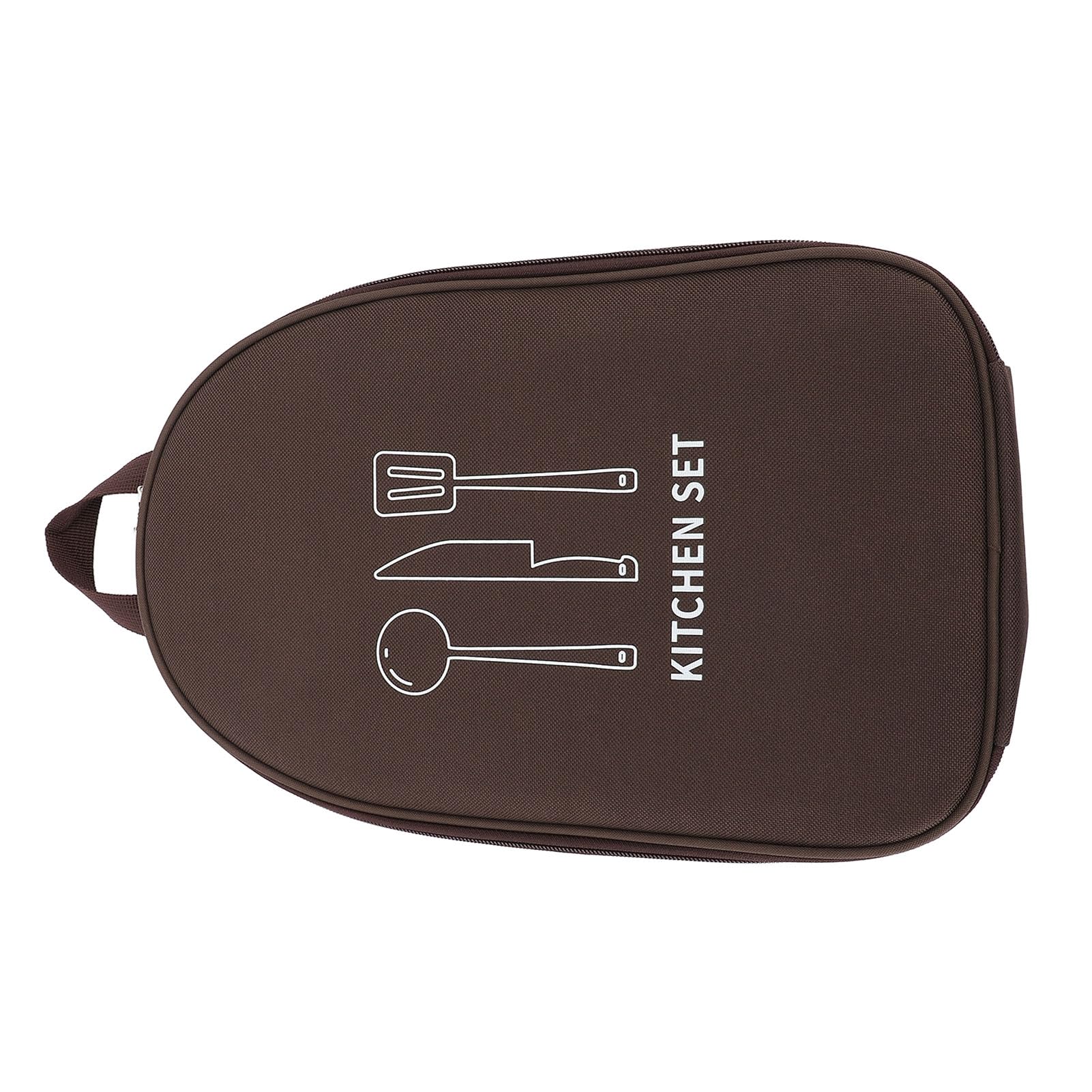 NOENNULL brown portable bag supports organized camp cookware and tableware.