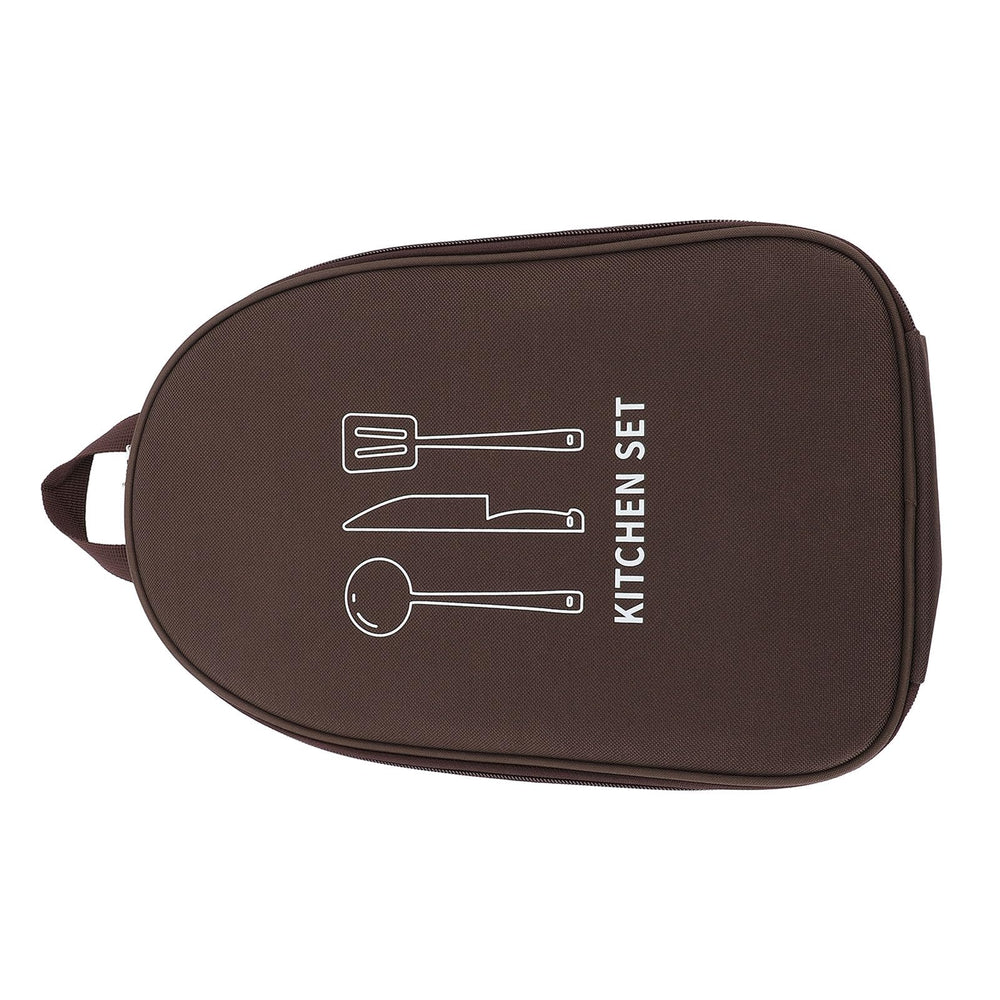 NOENNULL brown portable bag supports organized camp cookware and tableware.