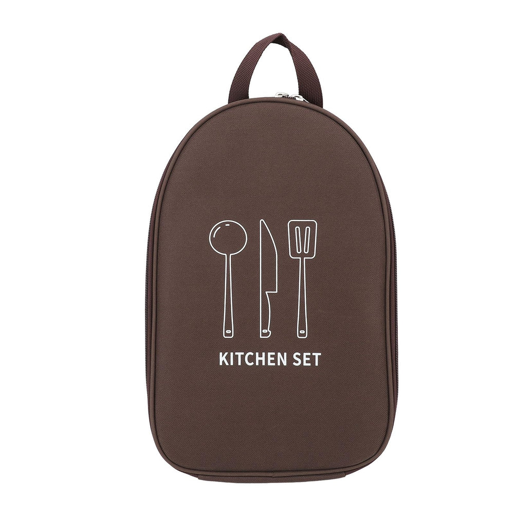 NOENNULL brown portable cookware bag with open compartments for camping.