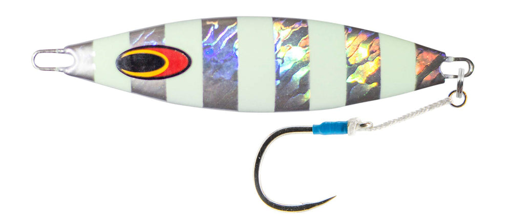 Nomad Design Buffalo 180g glow stripe jig gliding with flutter fall for deep-sea targets.