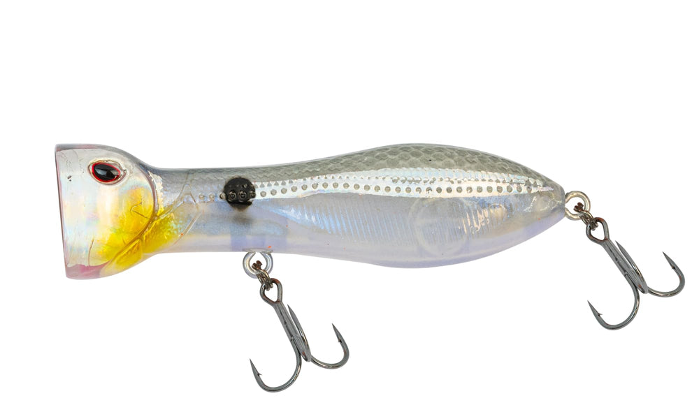 Nomad Design Chug Norris 72 topwater popper in holo ghost shad, ideal for big bass surface strikes.