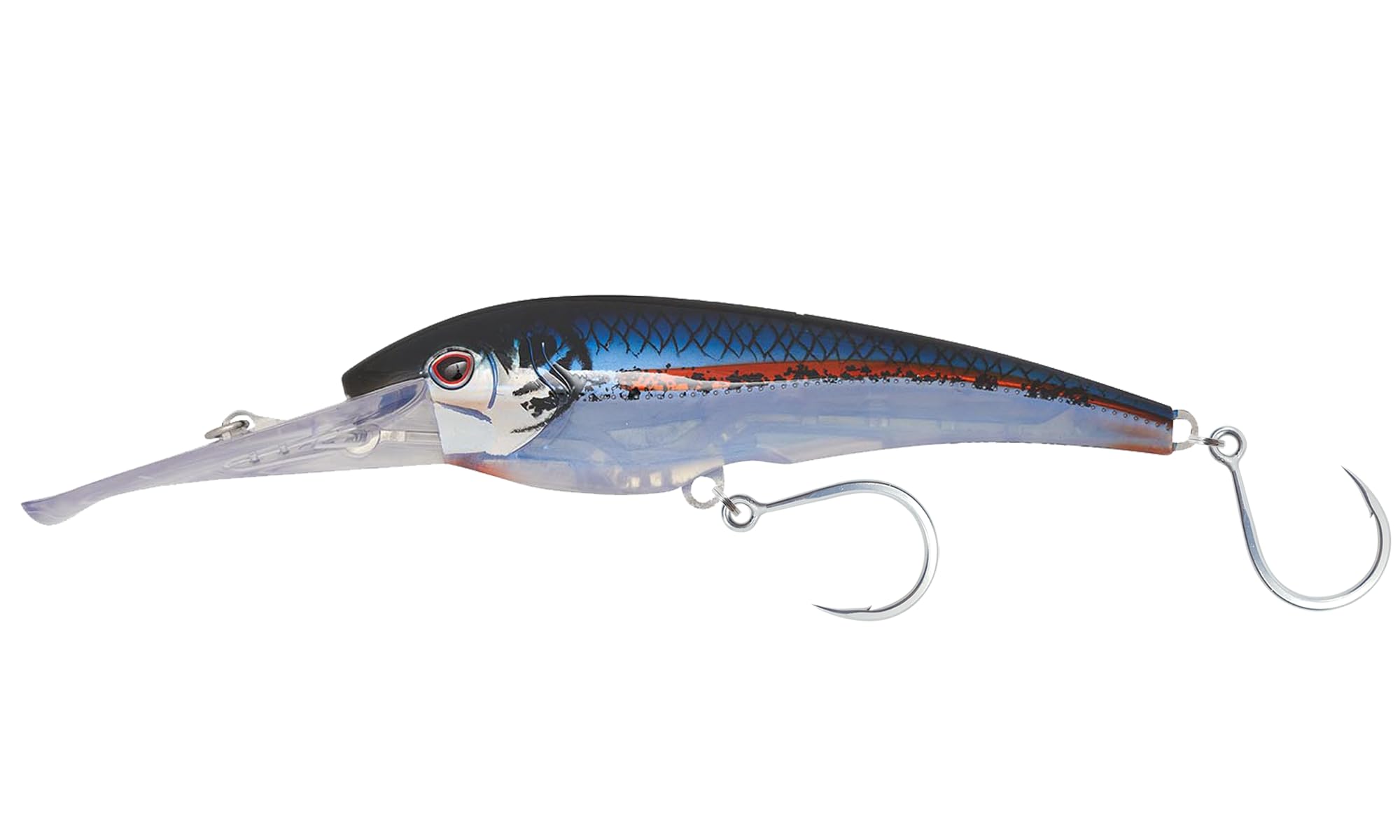 Nomad Design DTX Minnow 200 red lure side view for versatile saltwater trolling.