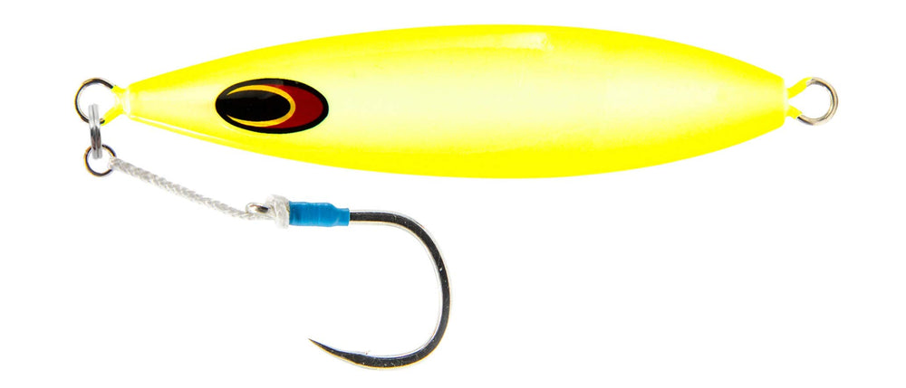 Nomad Design Gypsy back slide jig, chartreuse white glow, versatile depth fishing.