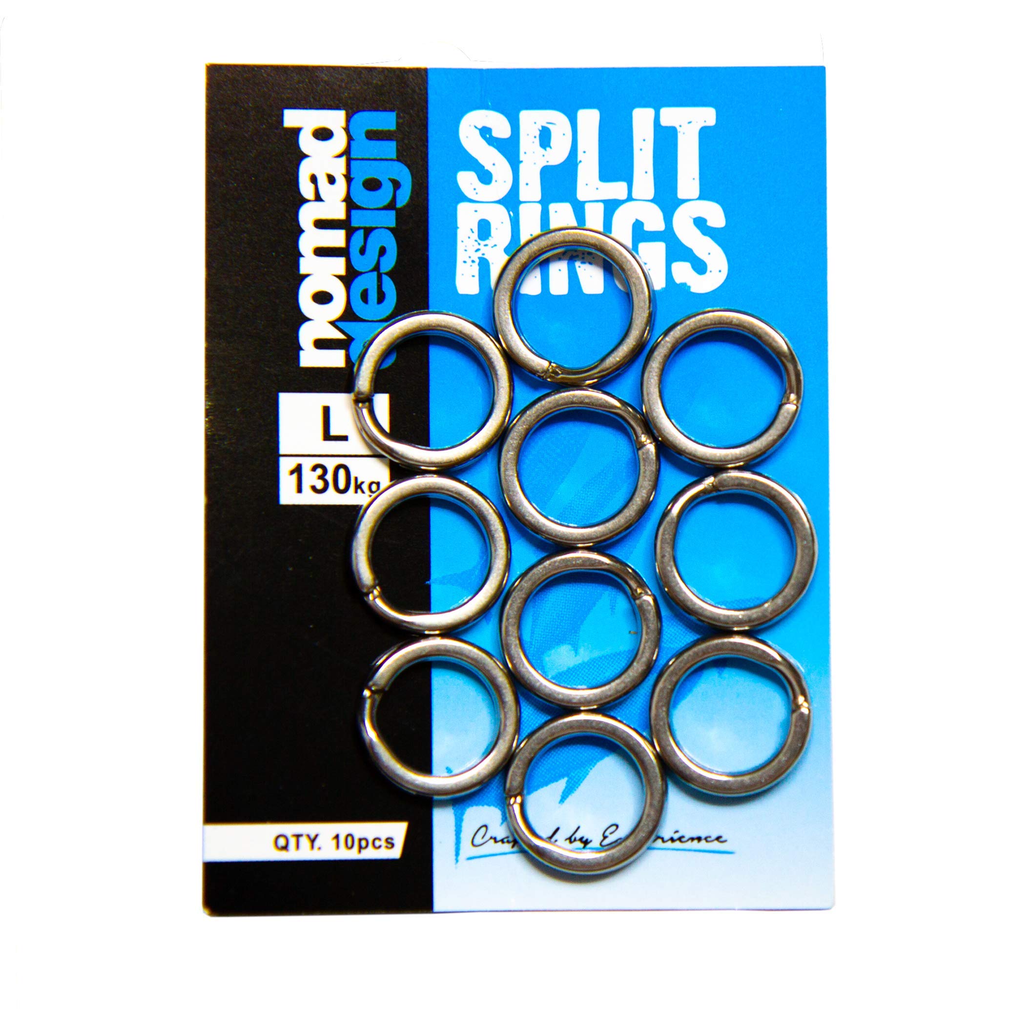 Nomad Design heavy-duty stainless steel split ring close-up, durable for keys and fishing tackle.