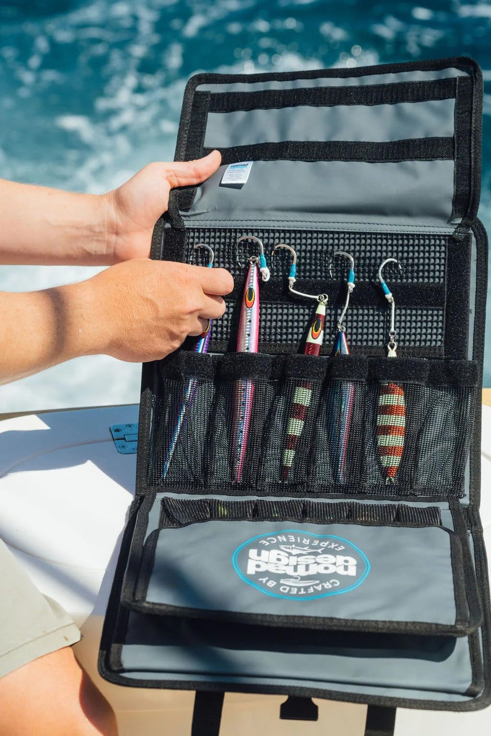 Nomad Design Jig Wallet Insert Sleeve with 12 pockets for versatile jig organization.
