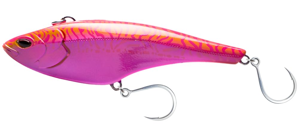Nomad Design Madmacs pink lava front view shows a high-speed offshore trolling lure for tuna