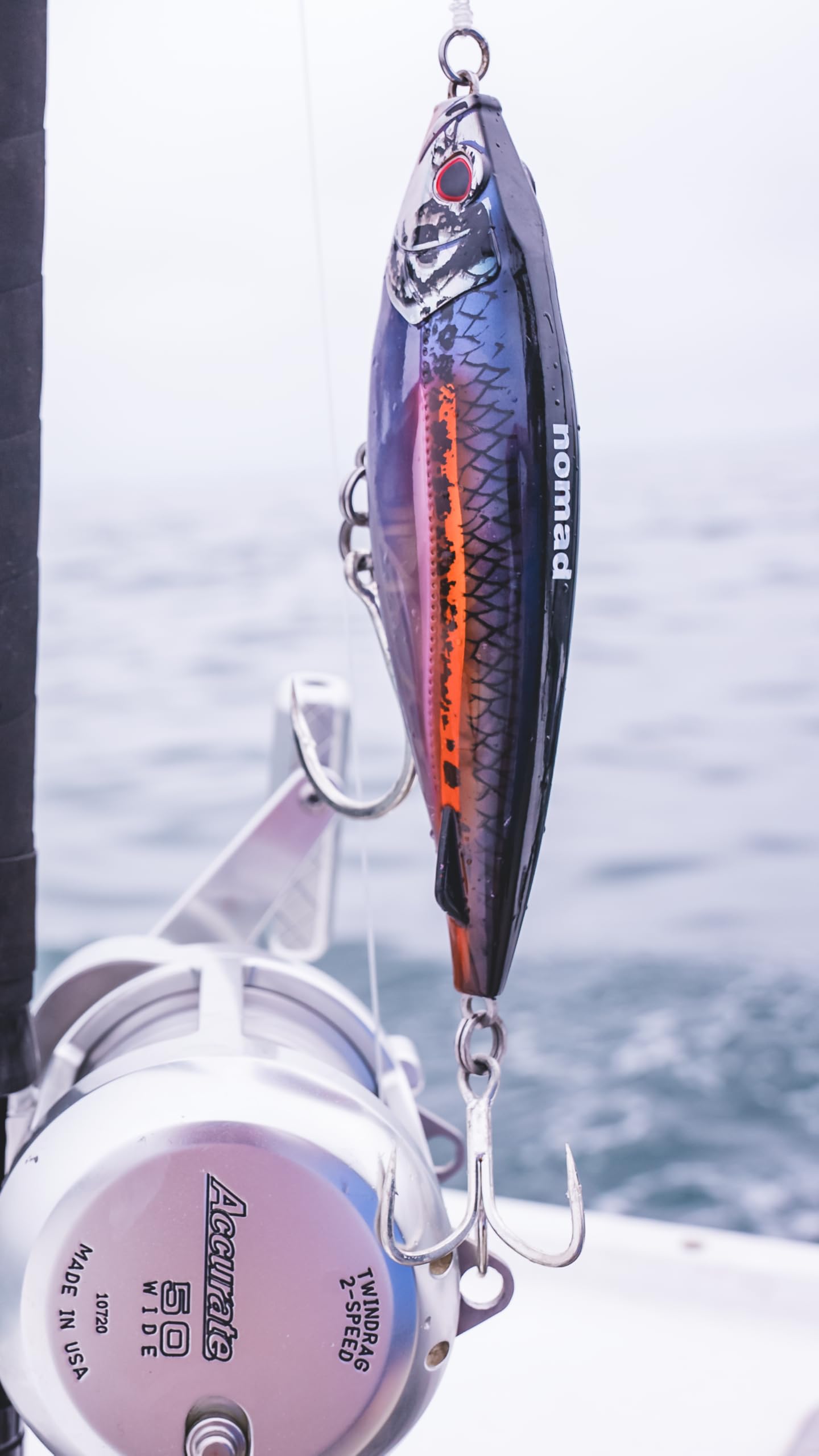 Nomad Design Madscad 190 high-speed trolling setup captures fast retrieves and steady tracking