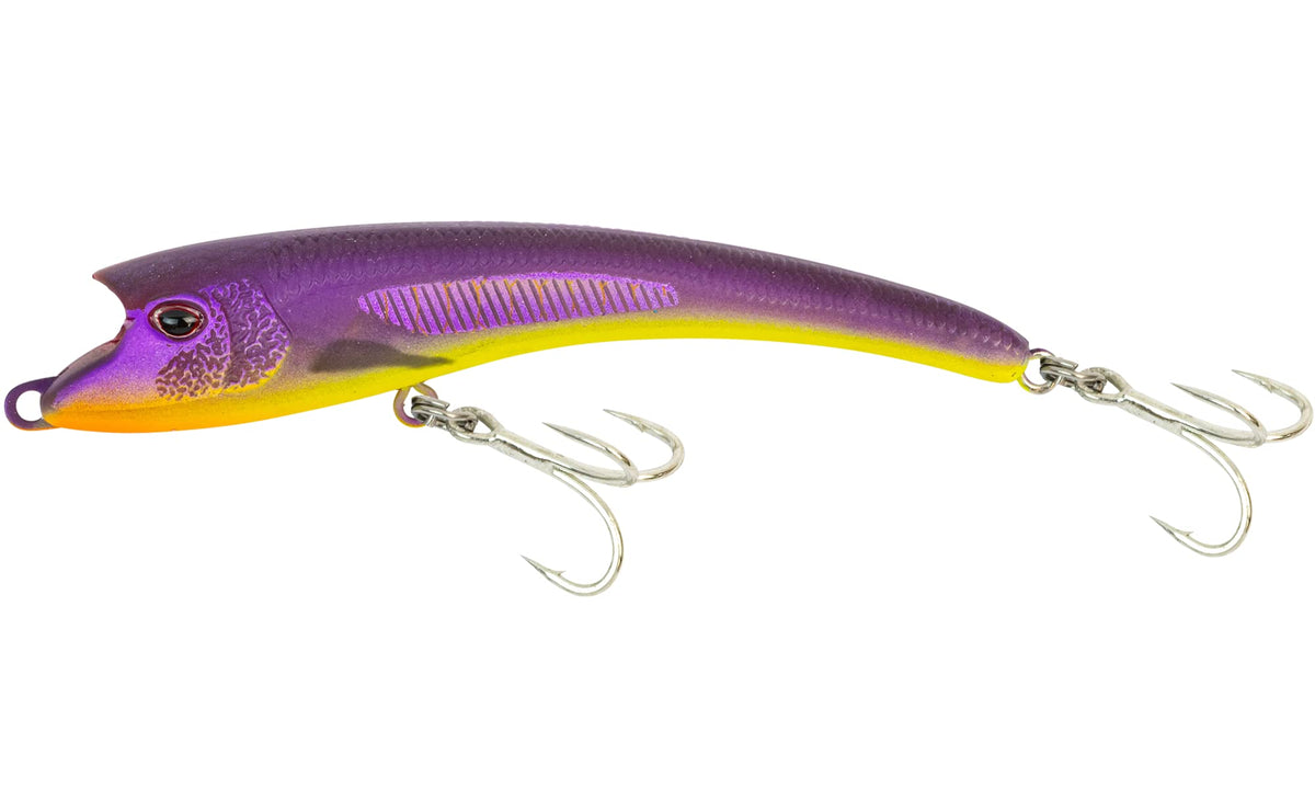 Nomad Maverick 90 front view in Purple Shad for inshore fishing with enhanced presence