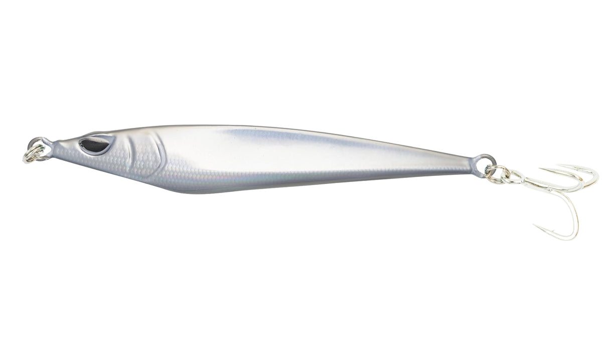 Nomad Design Ridgeback 100 LC Chromeo lure ready for long-distance casting in rugged water conditions.