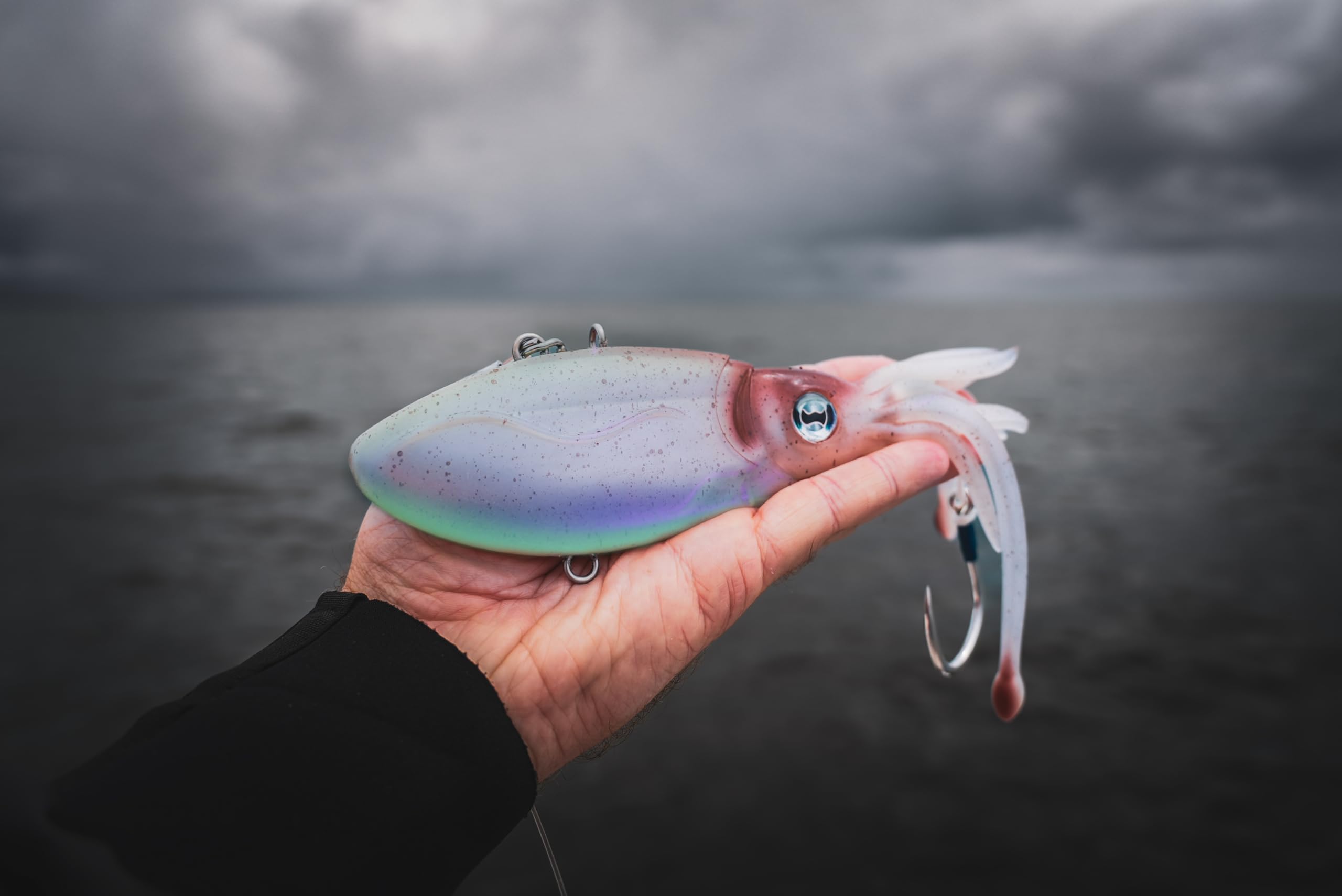 Nomad Design Squidtrex lure features strong BKK assist hooks for reliability.