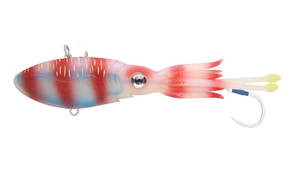 Nomad Design Squidtrex lure front view showcases bold Red Tiger pattern for offshore targeting.